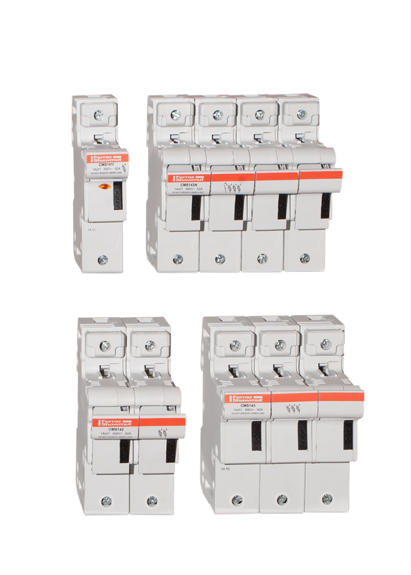 Y331037 - modular fuse holder, IEC, 3P, 14x51, DIN rail mounting, IP20, 2 MS, indicator